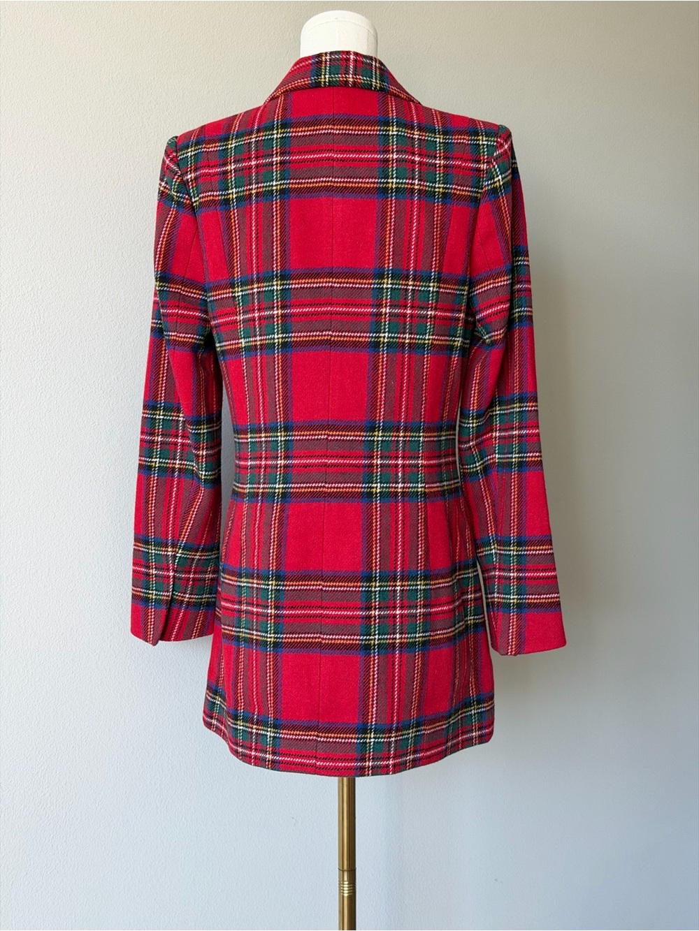 Venus Red Tartan Plaid Fitted Double-Breasted Longline Blazer Jacket - 8 - Picture 7 of 15